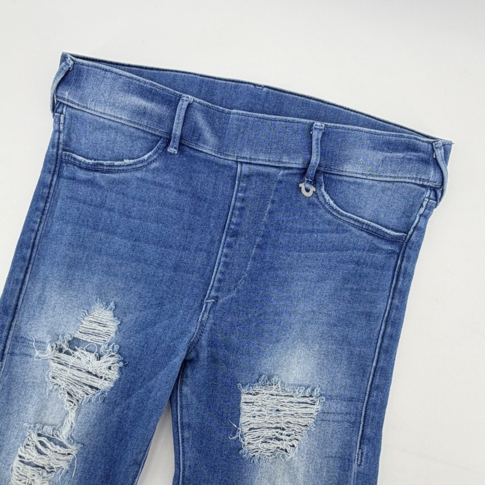 True Religion Jeggings Womens Medium Blue Distressed Ripped Pull On Skinny Jeans